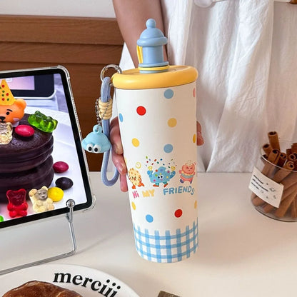 700ML Cute Thermos Bottle with Straw & Infuser – Stainless Steel Tea Cup for Women