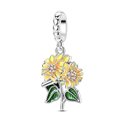925 Sterling Silver Sunflower & Lucky Stars Charm – Sun Moon Diamond DIY Jewelry
