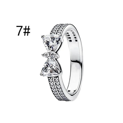 925 Sterling Silver Pink Bow Zircon Jewelry Set – Ring, Earrings, Bracelet & Necklace