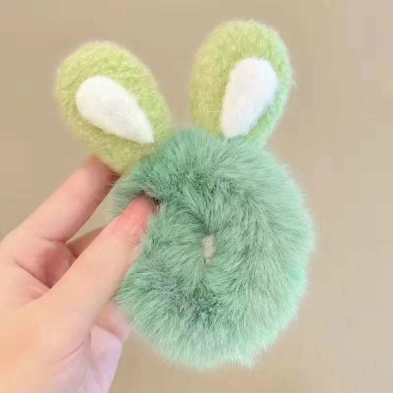 1PC 3D Plush Bunny Ear Hair Ties for Girls & Women
