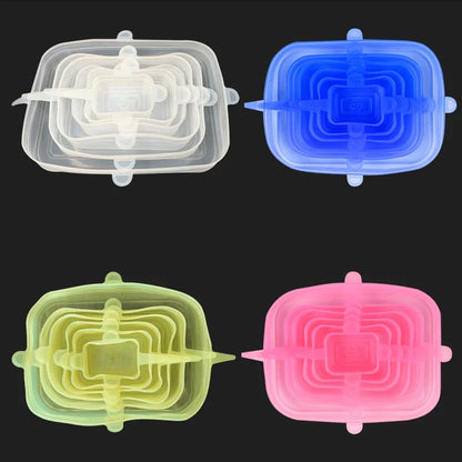6-Piece Square Silicone Stretch Lids – Reusable Food Packaging Elastic Bowl Covers