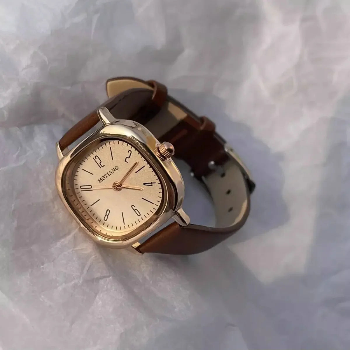 Casual Wrist Watches Retro Square Quartz Digital Mini Dial Leather Strap Fashionable Clock Waterproof Wristwatch for Women - BeeTrendyShop.COM