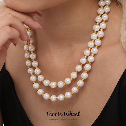Shell Beaded Stainless Steel Necklace – 18K Gold Plated Clavicle Chain