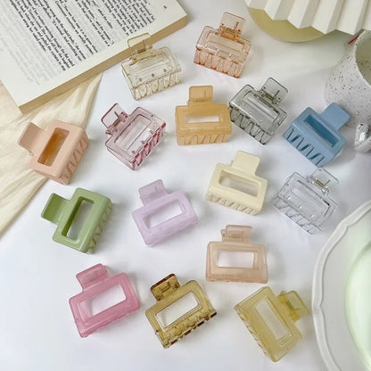 Small Square Acrylic Hair Claw Clip – Colorful Elegant Barrette for Women & Girls
