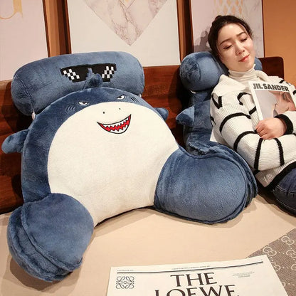 Cute Shark Plush Backrest Cushion – Soft Removable Reading & Lumbar Pillow for Sofa & Bed | 60x45 & 80x55cm