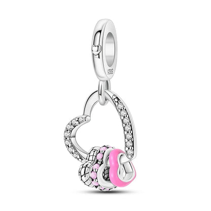 925 Sterling Silver Mom & Daughter Heart Charm – Mother's Day DIY Jewelry