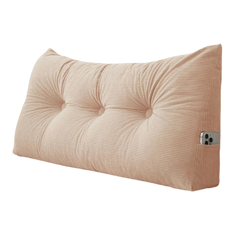 Corduroy Wedge Triangle Headboard Bolster Pillow 100x40x12cm – Back Support Reading Cushion with Side Pockets