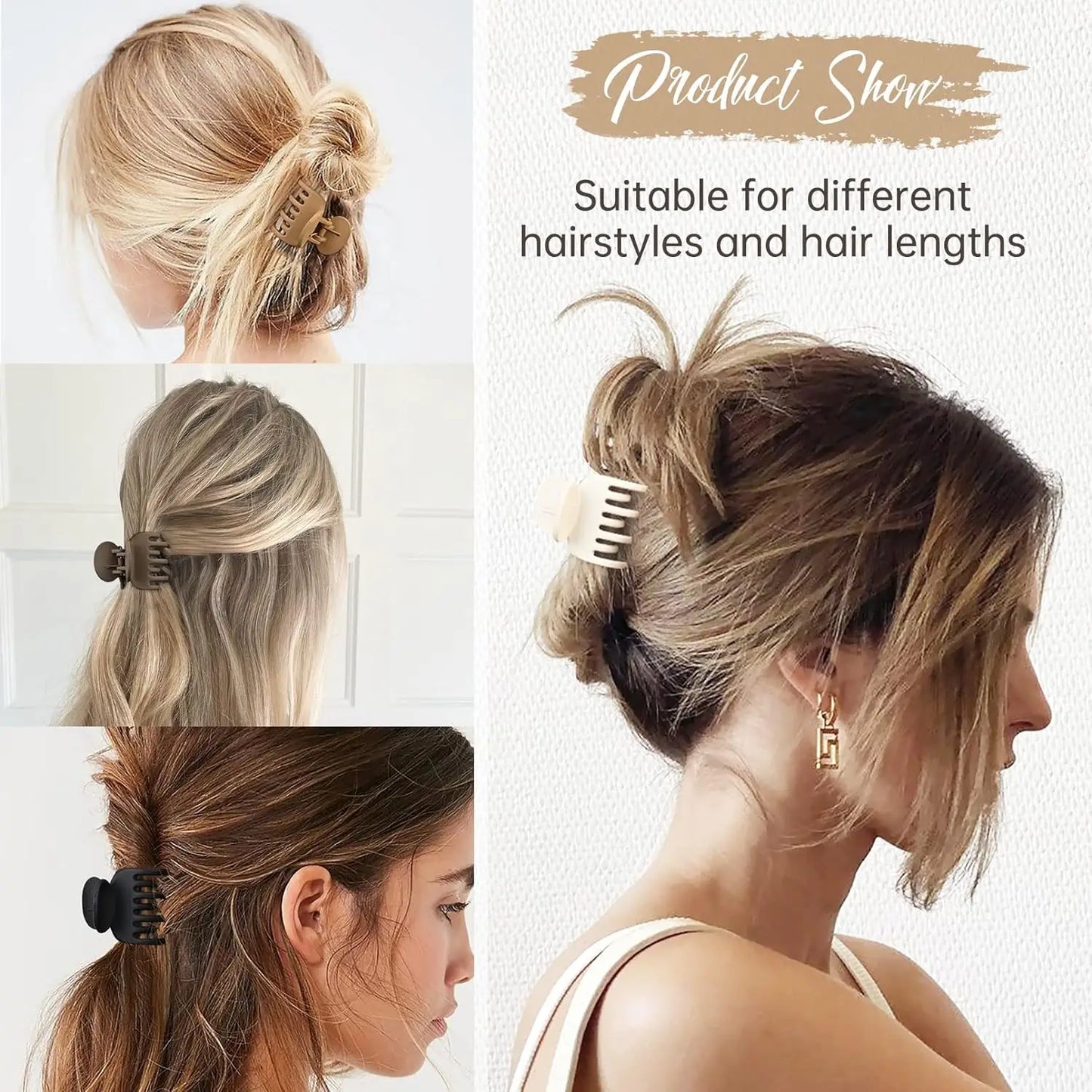 Small Hair Claw Clips with Double Row Teeth – Medium Hairpin Set for Thin Hair (4Pcs)