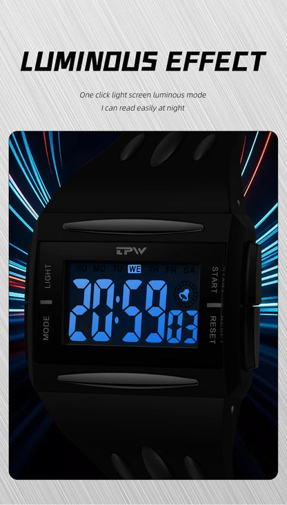 Fashion Digital Watch for Boys & Men – Luminous, Waterproof, Large Screen, Multifunction Sport