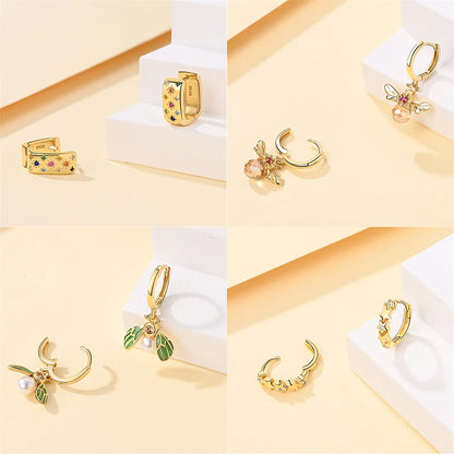 Pandach 925 Silver Pearl Bee Star Moon Stud Earrings – Trending Fashion Jewelry for Women