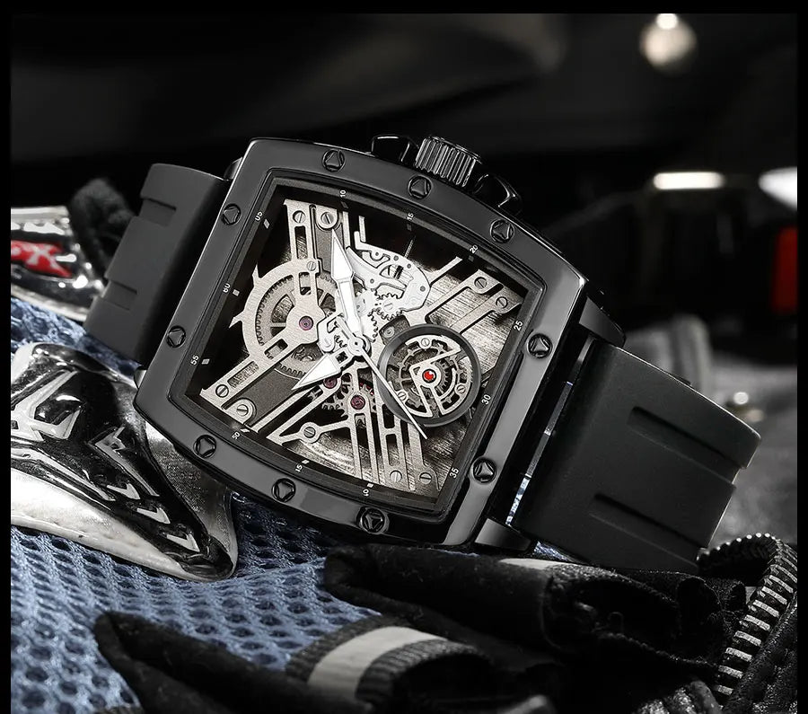 MEGIR & RUIMAS Quartz Watches for Men Military Sport Silicone Strap Wristwatch Tonneau Dial 3atm Waterproof Luminous Hands 310 - BeeTrendyShop.COM