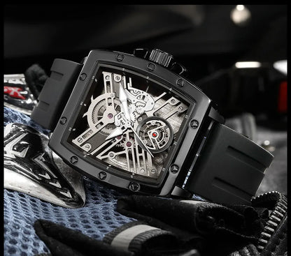 MEGIR & RUIMAS Quartz Watches for Men Military Sport Silicone Strap Wristwatch Tonneau Dial 3atm Waterproof Luminous Hands 310 - BeeTrendyShop.COM