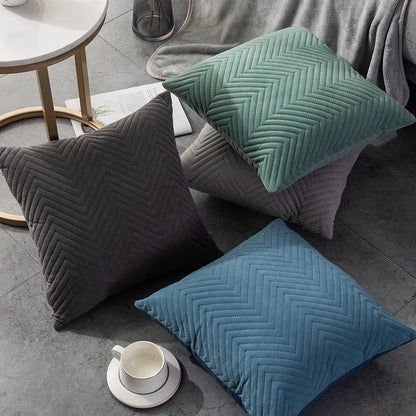 Velvet Plaid Cushion Cover 45x45cm – Embroidered Sofa & Bed Pillowcase