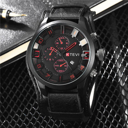Retro Men's Watches High-end Luxury Man Watch PU Leather Strap Date Business Quartz Watch Big Dial Military tactical Wristwatch - BeeTrendyShop.COM