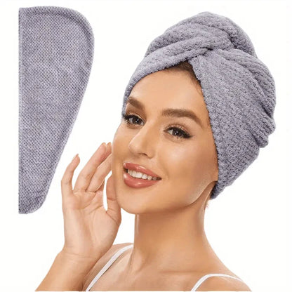 Solid Color Hair Towel Textured Dry Hair Cap 9.8 "X 25.5" Absorbent Hair Towel Wrap for Button-down Women - BeeTrendyShop.COM