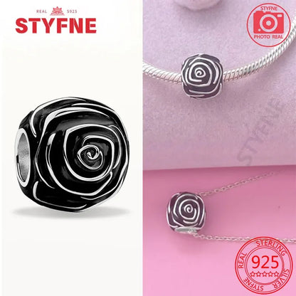 925 Sterling Silver Rose Pink Flower Zircon Charm Bead – DIY Jewelry Gift