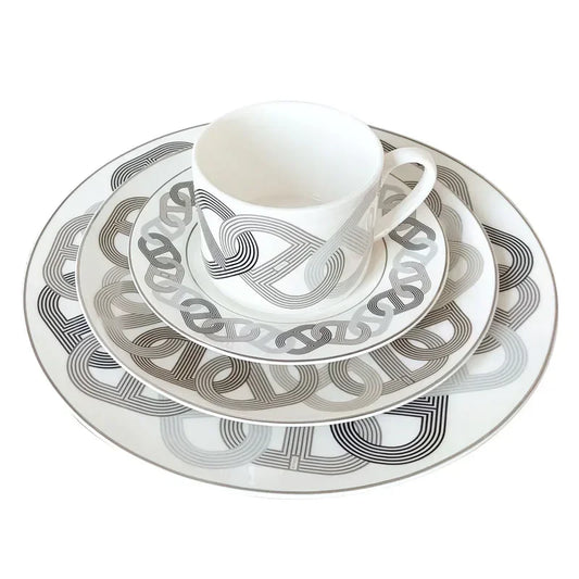 Simple European modern fresh ceramic western food plate, bone china steak decoration tableware runway, cup and plate