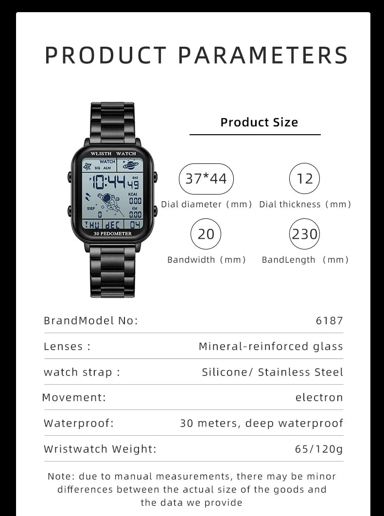 Digital Watche for Man Stopwatch Wristwatch Clock Electronic Watch Outdoor Timing Wristwatch Multi-Function Digital montre homme