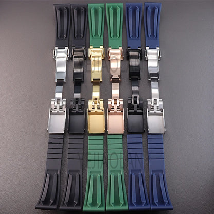 Silicone Watch Strap 20mm with Stainless Steel Buckle – Compatible with Rolex Daytona, SKY-DWELLER, YACHT-MASTER & NH35 Watches