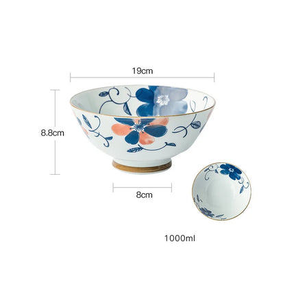 7.5-Inch Japanese Hat-Style Retro Ceramic Ramen Bowl – Fruit, Vegetable & Salad Noodle Holder