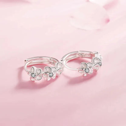 925 Sterling Silver Zircon Flower Stud Earrings – Cute Crystal Jewelry for Women