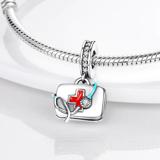 Original 925 Sterling Silver Medicine Cabinet Stethoscope Charms Pendant Beads Fit S925 Bracelet Fine DIY Jewelry Making