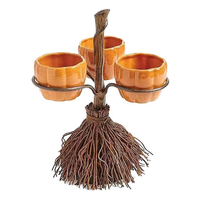 Halloween Pumpkin Snack & Dessert Tray – Party Buffet Display Rack with Witch Bowl & Cake Stand