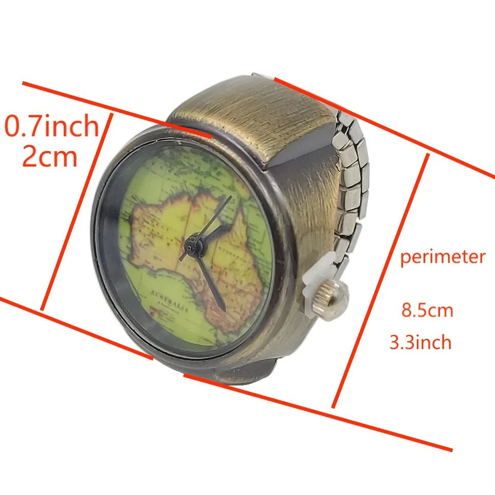 Retro Map Face Ring Watch for Men and Women Fashion Trend Retro Quartz Watch Antique Copper Exquisite Small Gift Watch - BeeTrendyShop.COM