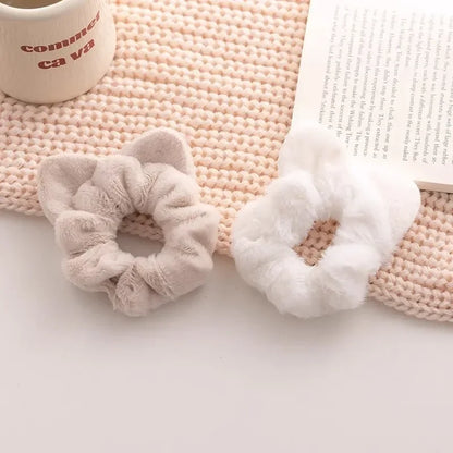 Korean Plush Cat Ear Scrunchies - High Elastic Hair Ties - BeeTrendyShop.COM