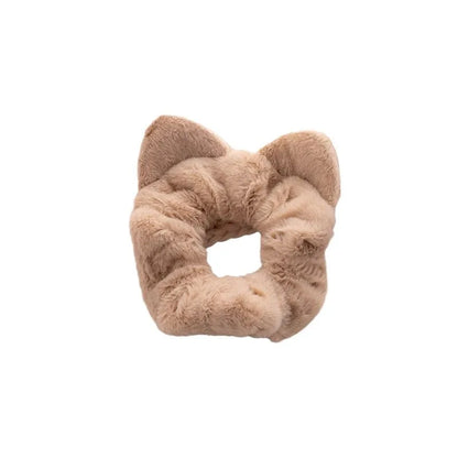 Korean Plush Cat Ear Scrunchies - High Elastic Hair Ties - BeeTrendyShop.COM