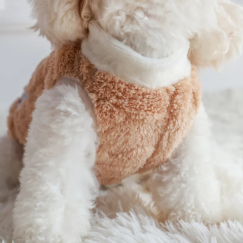 Cozy Bear Fleece Vest for Dogs & Cats - Winter Pet Apparel with Leash Buckle