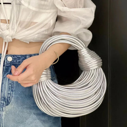 Handbags for Women 2025 New Gold Luxury Designer Brand Handwoven Noodle Bags Rope Knotted Pulled Hobo Silver Evening Clutch Chic - BeeTrendyShop.COM