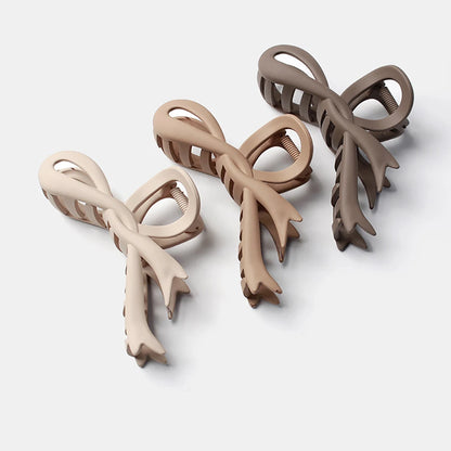Matte Ribbon Bow Hair Claw Clip – Vintage Shark Ponytail Barrette for Women