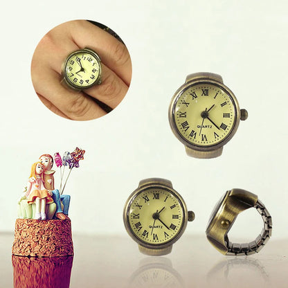 Vintage Punk Finger Watch Mini Elastic Strap Alloy Watches Couple Rings Jewelry Clock Retro Roman Quartz Watch Rings Women Men - BeeTrendyShop.COM