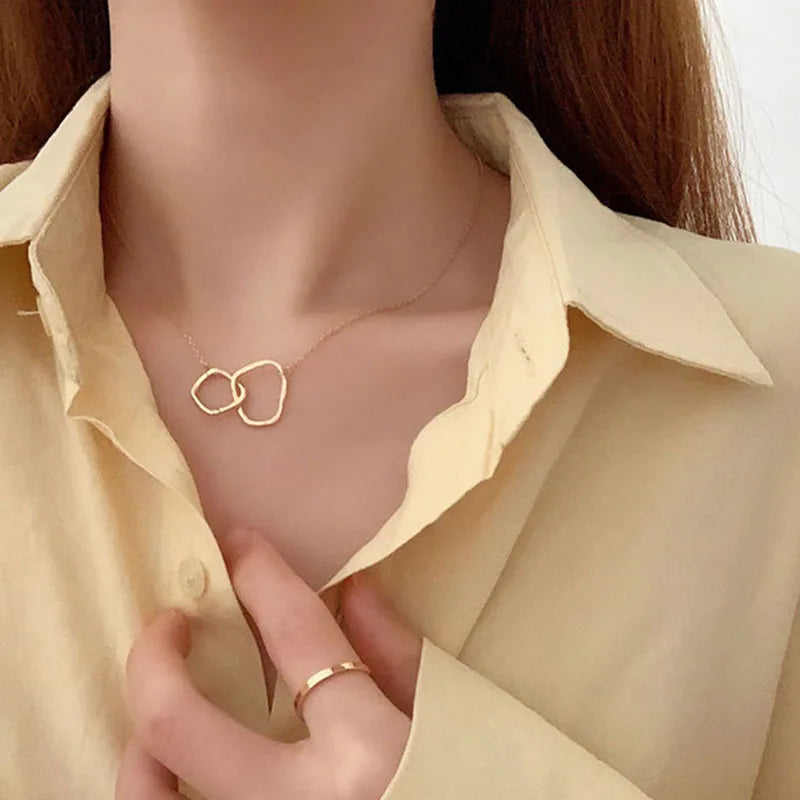 Two Round Shaped Necklaces Female Exquisite Geometric Women Chain Choker Neck Necklace Birthday Gift for Ladies Fashion Jewelry