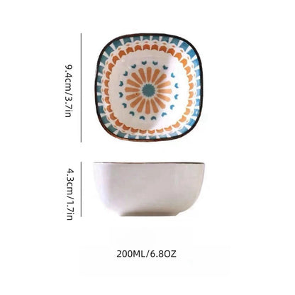 Bohemian Ceramic Sauce & Snack Bowl – Small Square Japanese Style Pickle & Condiment Dish