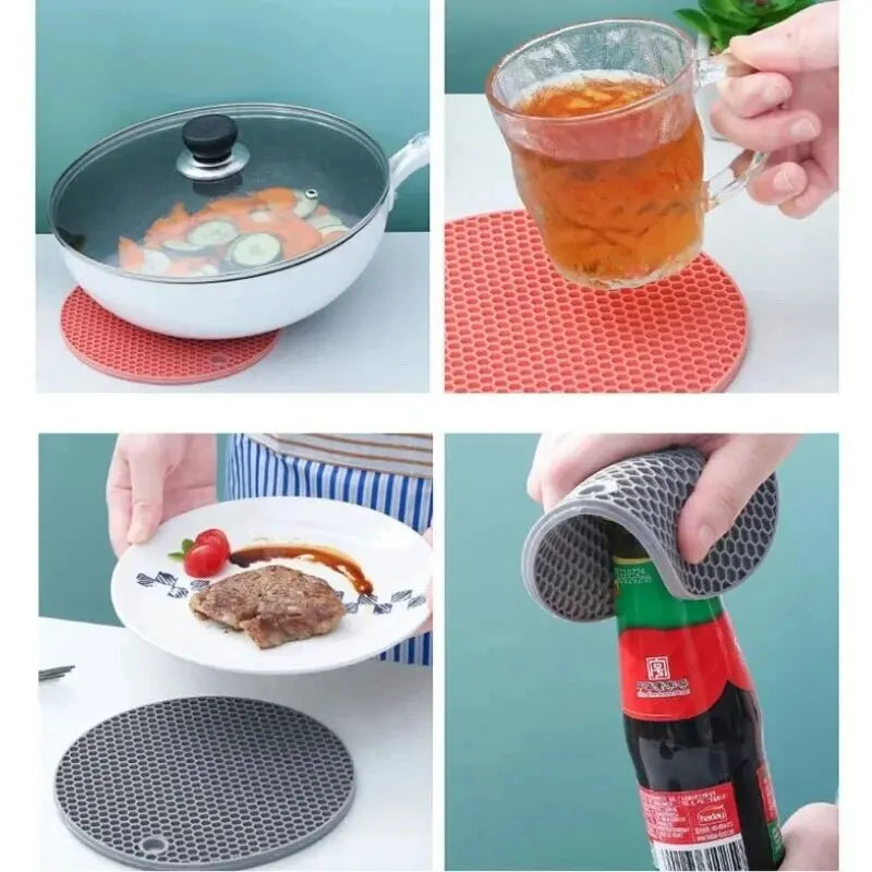 Round Silicone Coaster Mat – Heat-Resistant Non-Slip Pot Holder & Table Placemat for Kitchen
