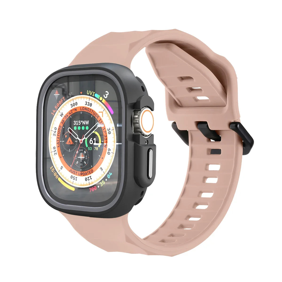 Smartwatch with a pink band on a white background