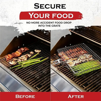 Stainless Steel Folding Grill Basket – BBQ Rack for Vegetables, Steak & Outdoor Camping