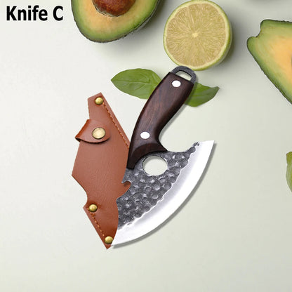 WXCOO Hand Forged Butcher Knife – High Carbon Steel BBQ & Meat Cutting Chef Knife