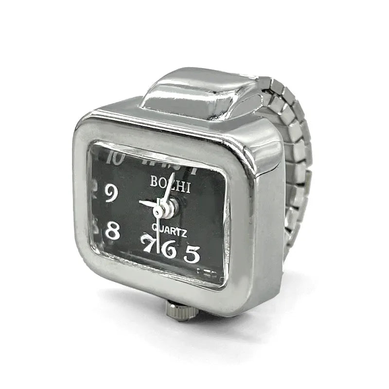 Vintage Punk Finger Watch Mini Elastic Strap Alloy Watches Couple Rings Jewelry Clock Retro Roman Quartz Watch Rings Women Men - BeeTrendyShop.COM