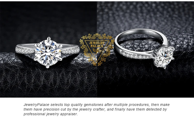 JewelryPalace Moissanite D Color 1ct 1.5ct 2ct 3ct Round S925 Sterling Silver Wedding Engagement Ring for Women