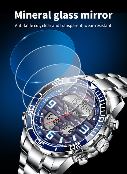Luxury Digital Sport Watch for Men – All Steel Military, Waterproof Quartz with Box