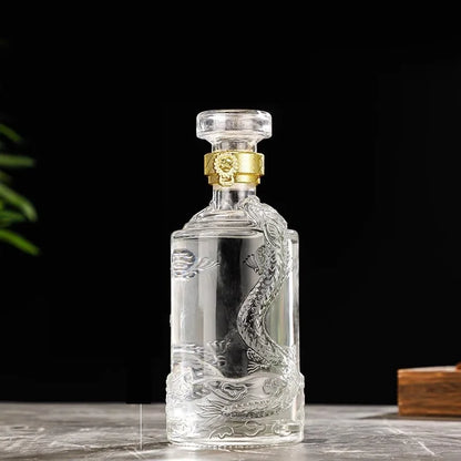 Dragon Engraved Whiskey Decanter – 500ml Round Glass Liquor Bottle