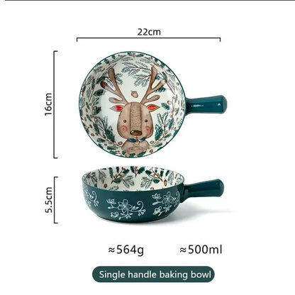 Forest Animals Ceramic Baking Pan with Handle – Salad Bowl & Au Gratin Dish