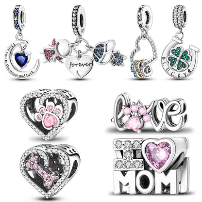925 Sterling Silver Love Heart Family Charm Bead – DIY Jewelry Gift for Women