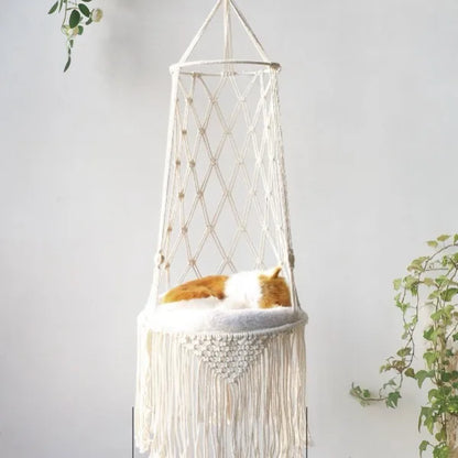 Bohemian Handmade Cat Hammock - 40cm Macrame Cotton Rope Swing - BeeTrendyShop.COM