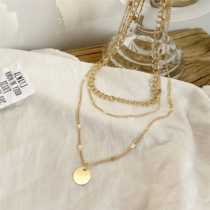 Vintage Layered Pendant Necklace – Women’s Link Chain Fashion Jewelry