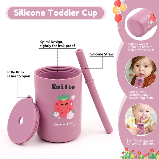 Baby Feeding Drinkware Straw Cup, Baby Learning Feeding Bottles, Anti-Hot Leakproof Silicone Tableware, Toddler Water Bottle