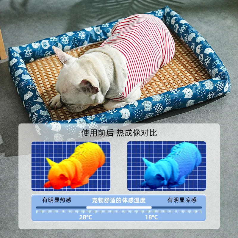 Breathable Rattan Cooling Mat - Summer Pet Bed for Dogs & Cats